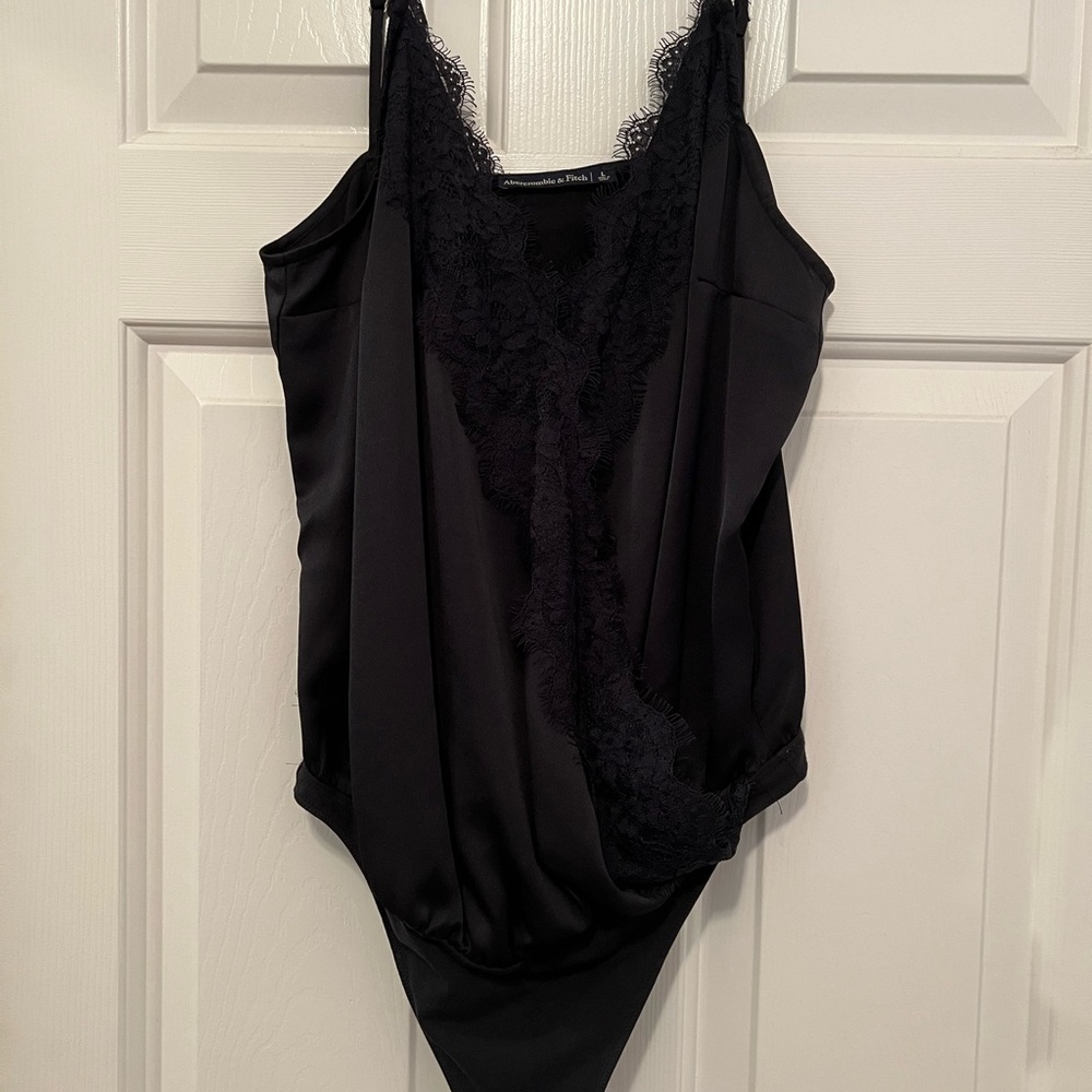 Abercrombie & Fitch Women’s Satin Lace Black Bodysuit - Size L